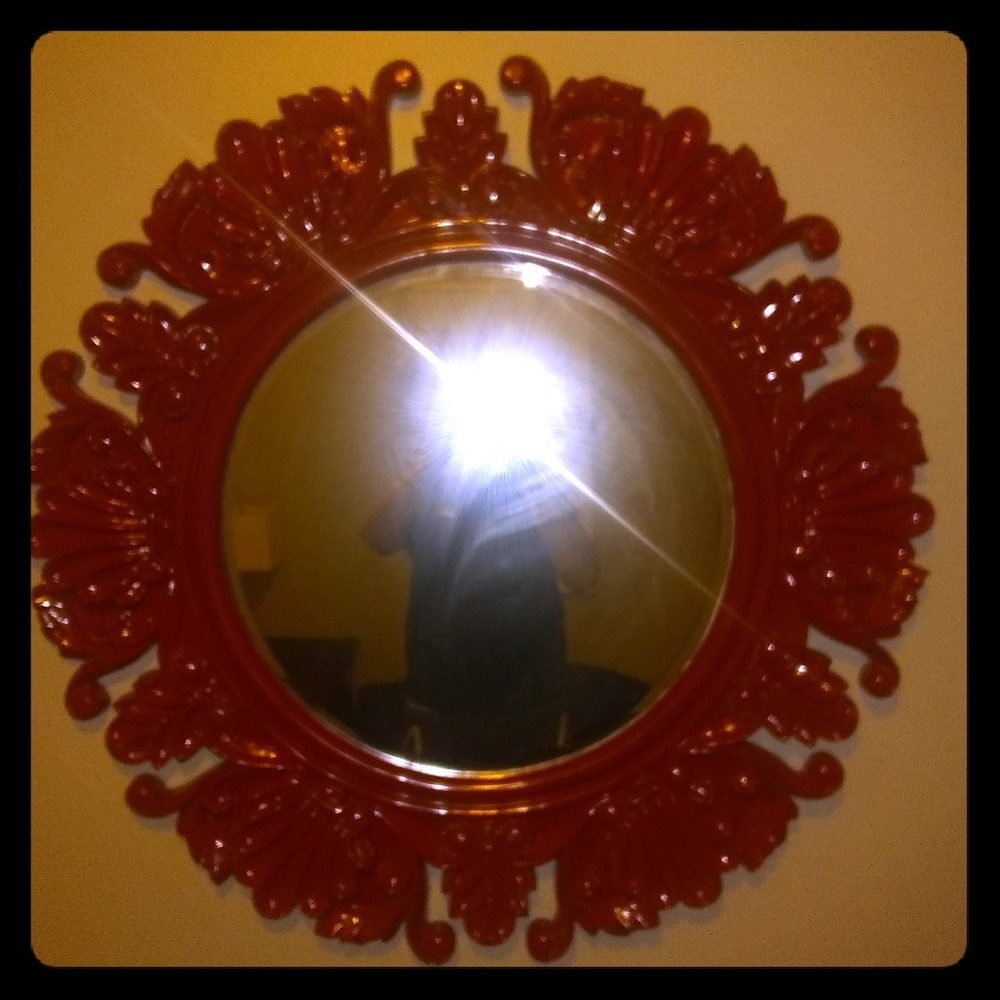Red Ornate Circle Mirror Home Decor 43 in by 42